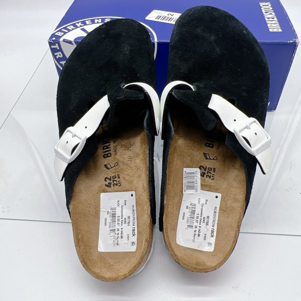 Birkenstock Boston Clog Suede Leather/ Birko-Flor Black White EU 42 Mens 9- 9.5 - Picture 9 of 12